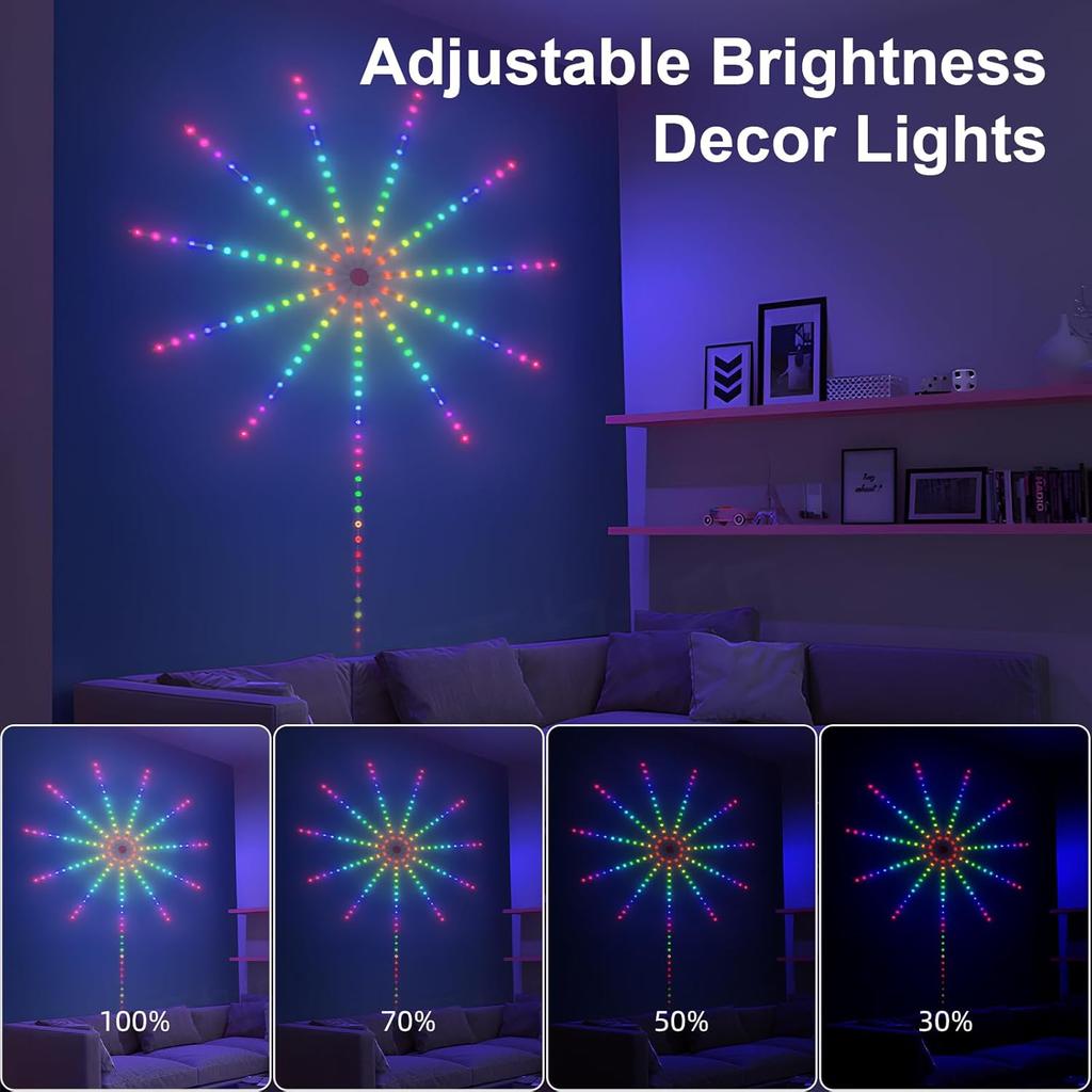 WiFi Bluetooth Smart Fireworks LED Light, 2025 New Smart Fireworks LED Lights Outdoor, Led Fireworks Lights Music/Mic Sync with Firework Launch