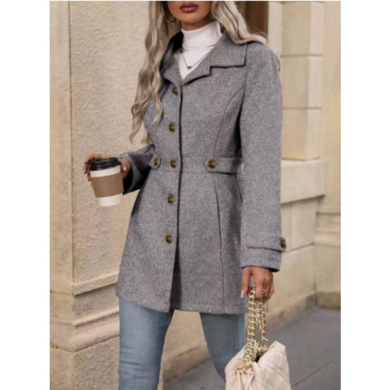 TIFICY Women's Fashion Casual Solid Color Print Autumn Winter Long Sleeve POLO Neck Jackets & Coats