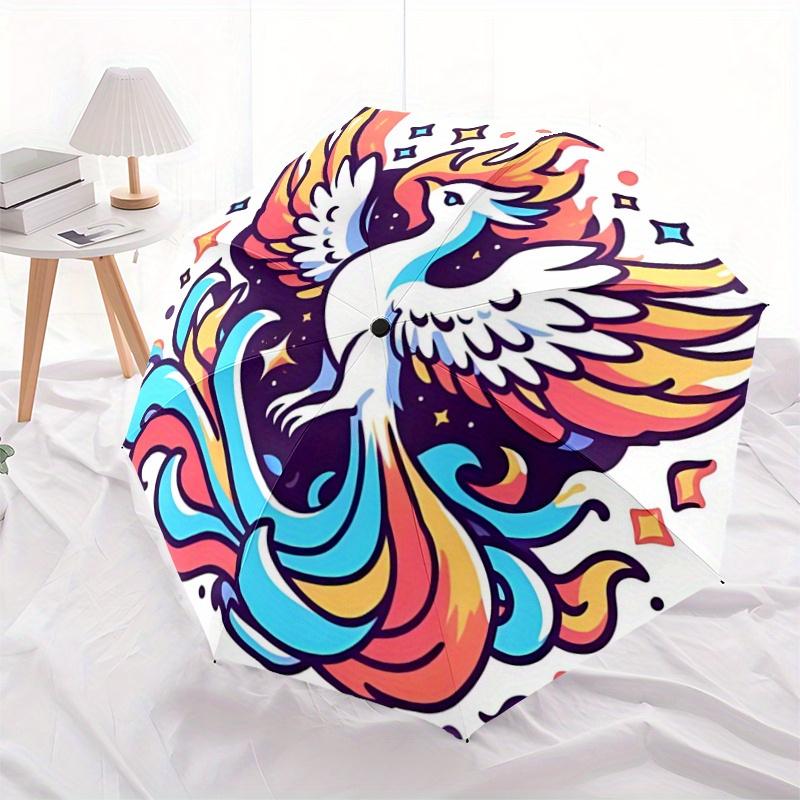 

1pc Flaming Phoenix Pattern Beautiful Looking Automatic Folding Umbrella, 3 Folding, 8 Iron Frame Design, Durable and Suitable for Travel and Daily Us