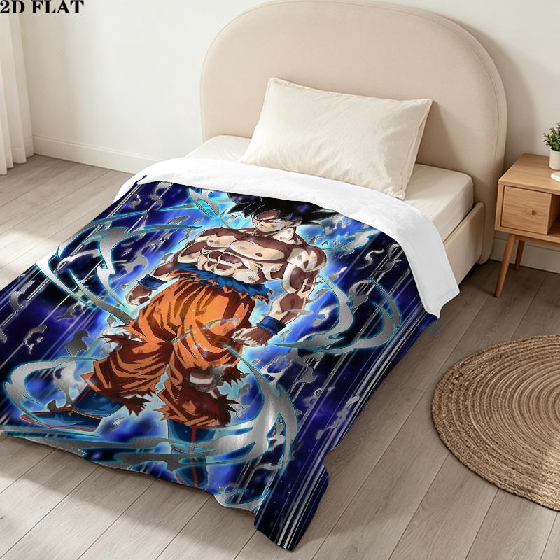 1PC Son Goku Patterned Flannel Blanket Suitable For All Seasons For Home Decor Warmth And Comfort Gifts Holiday Present