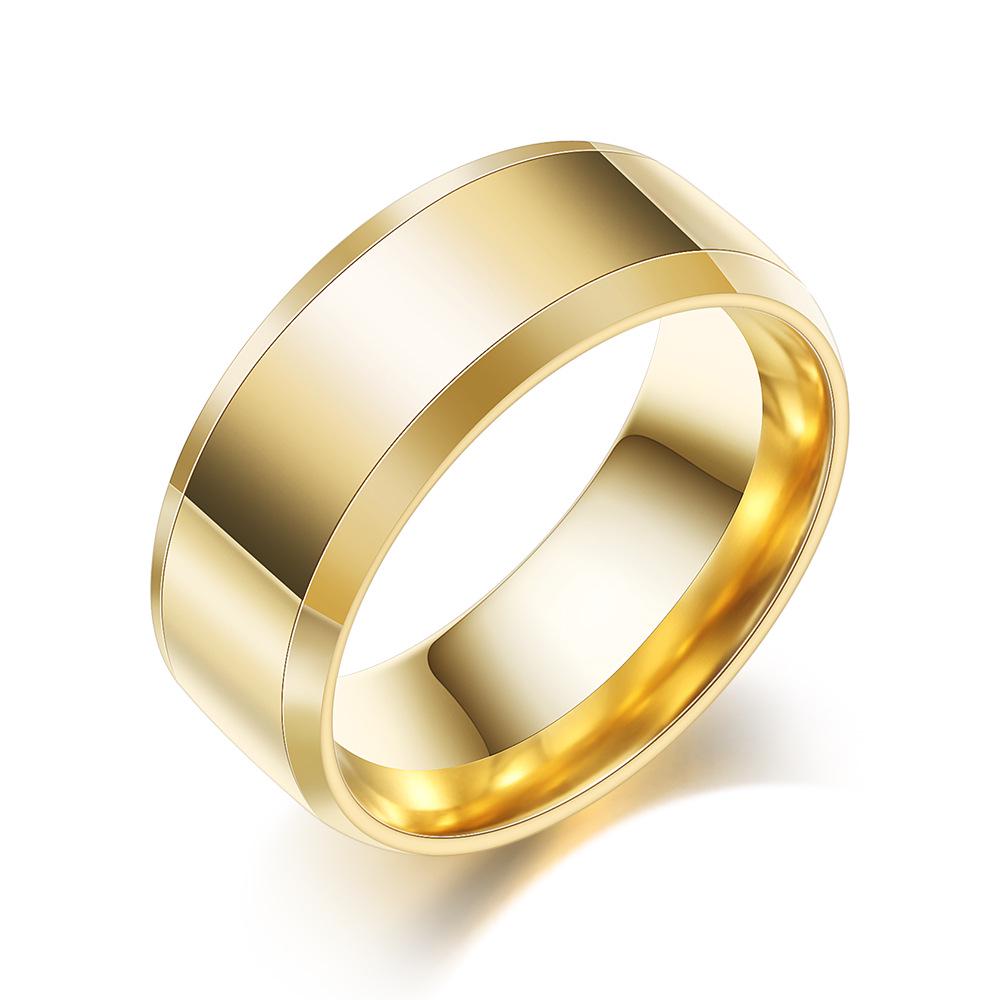 European & American 8mm Titanium Steel Men's Ring with Double Beveled Design - Three-Color Options