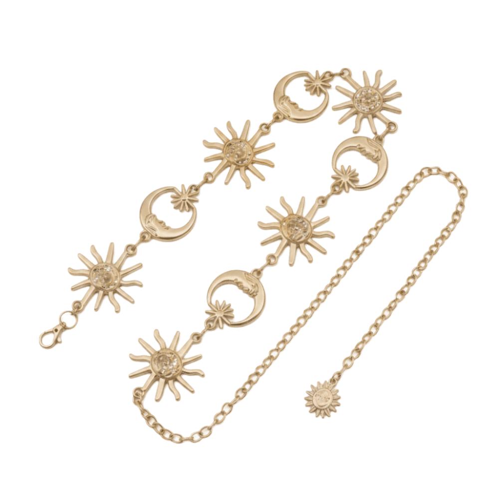 Golden Silvery Sunflower Waist Chain Vintage Metal Waist Chain Women's Waist Clothing Accessories