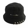 XaYbZc Color Sólido Anillos de Hierro con Pasador Personalidad Sombrero de Cubo Para Unisex Mujeres Hombres Algodón Gorra de Pescador Fábrica Vende Directamente