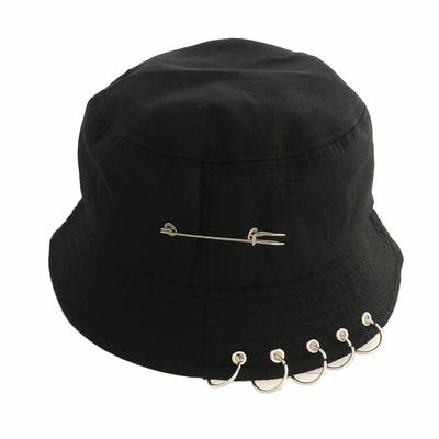 XaYbZc Einfarbige Eisen-Pin-Ringe Persönlichkeit Eimerhut Für Unisex Frauen Männer Baumwolle Fischerhut Fabrik Verkauft Direkt