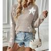 Womens Knit Sweater With Star Round Neck Long Sleeve Loose Fit Casual Office Wear