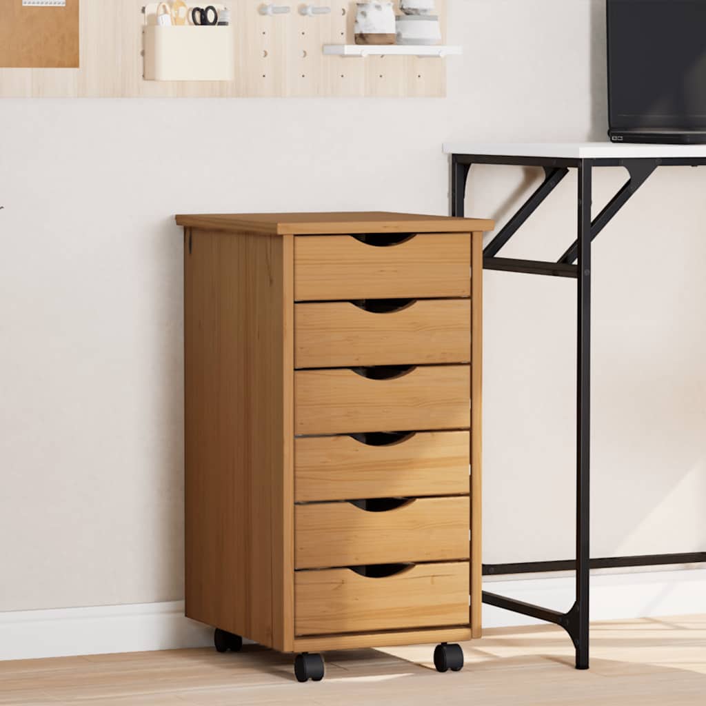 MOSS Mobile Drawer Cabinet in Honey Brown Solid Pine Wood