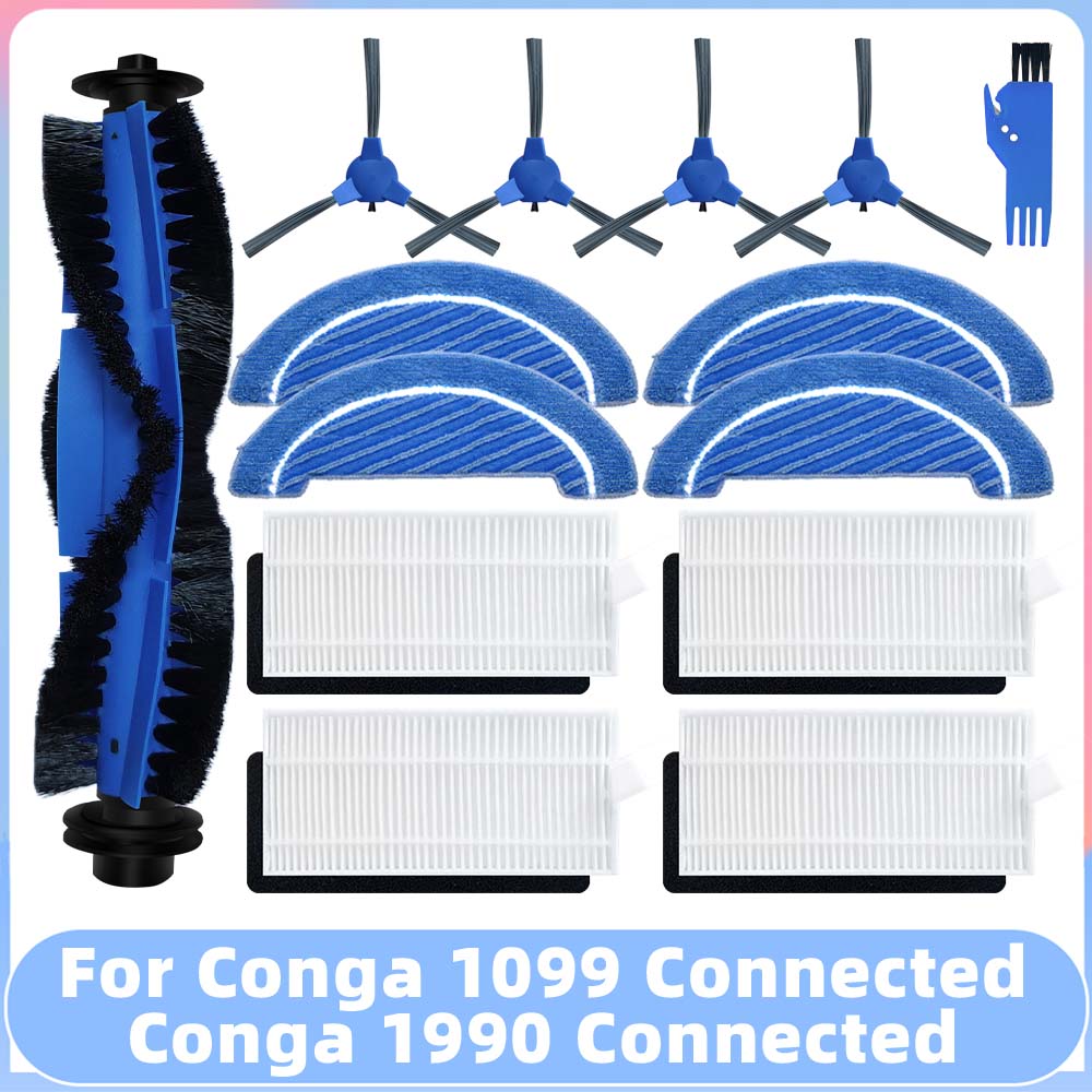 Compatible for Conga 1099 Connected / 1990 Connected Robot Vacuum Spare Parts Main Side Brush Filter Mop Replacement Accessory