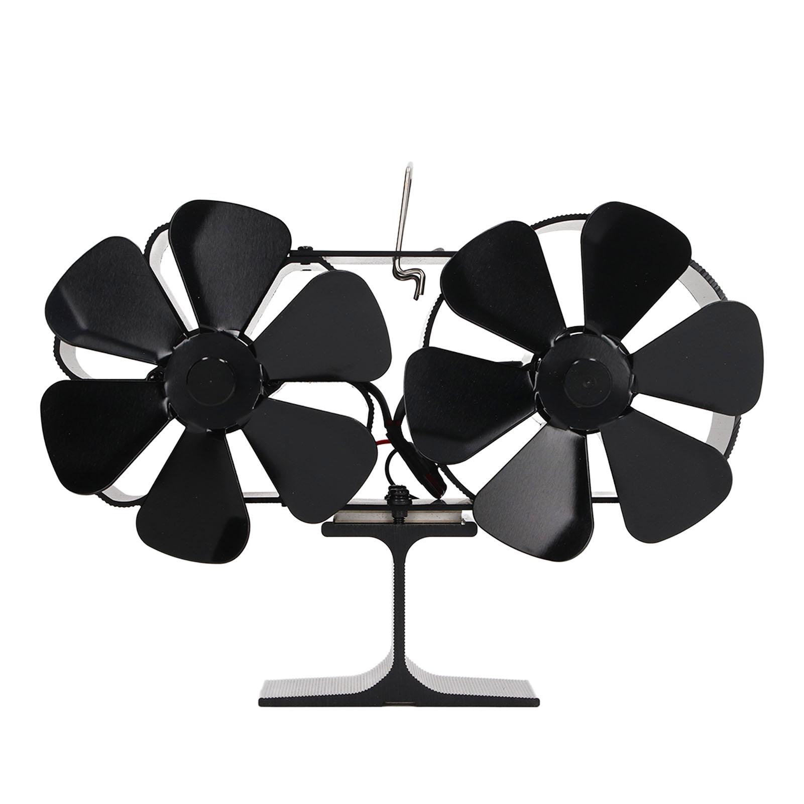 

6 Blades Heat Powered Stove Fan Dual Head Fireplace Fan Home Non Electric Fan Black