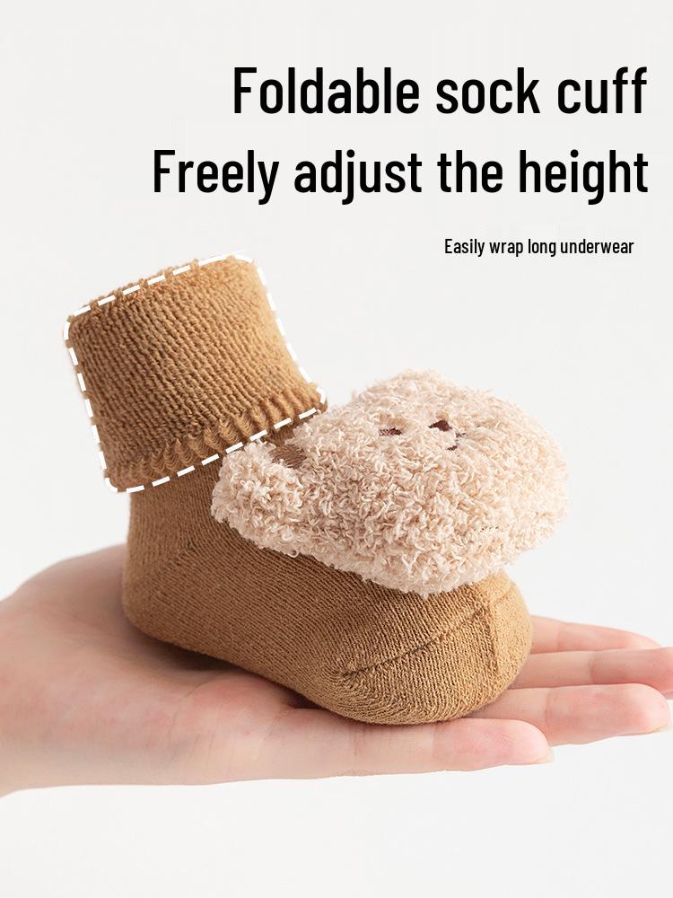 Thick Fleece-Lined Mid-Calf Socks for Newborns - Cotton, Warm, and Loose-Fit for Autumn and Winter