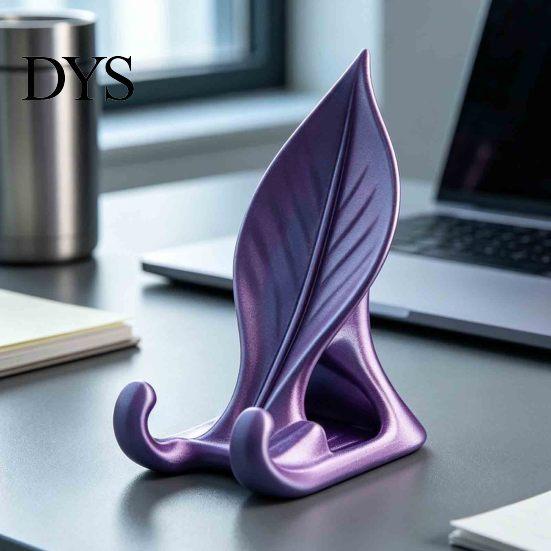 Cute Desk Gadgets Leaf Shaped Phone Stand, 3D Printed Mobile Holder with Double Stable Cell Mount Hook Support, Creative Hands Free Video Cradle,
