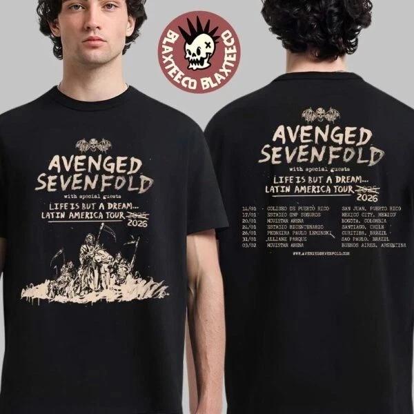 

Avenged 1Sevenfold Life Is But A Dream Latin America Tour 2026 Dates T-Shirt 2XL
