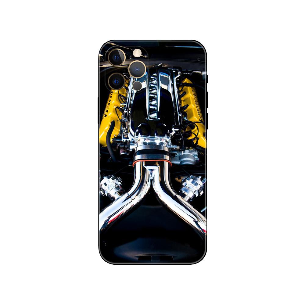 Kryt na telefon s motivem motoru auta pro iPhone 5 5s 2020se 6 6s 7 8 Plus X 10 XR XS 11 12 13 mini pro MAX černý tpu zadní kryt