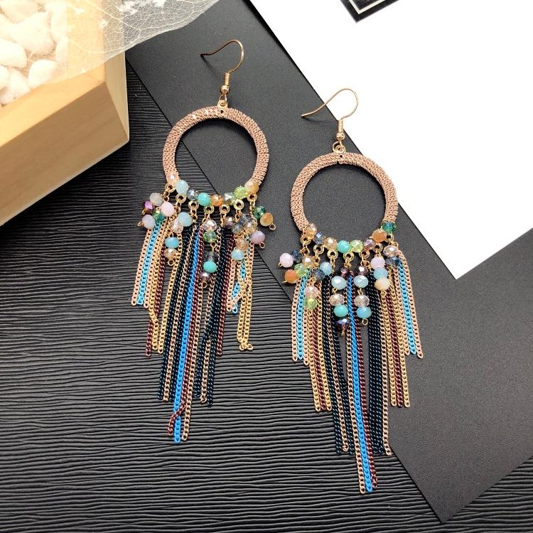 Luxury Retro Handmade Crystal Earrings Femininity Versatile Long Fringed Bride Earrings High-end Ear Jewelry