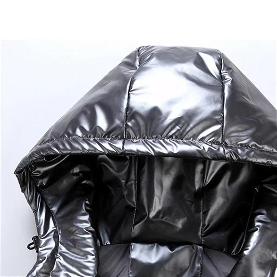 Herr Vinter Huvförsedd Vadderad Väst Glansig Ärmlös Jacka Casual Ytterkläder Förtjockad Varm Rock Vattentät Väst Herrkläder 4XL