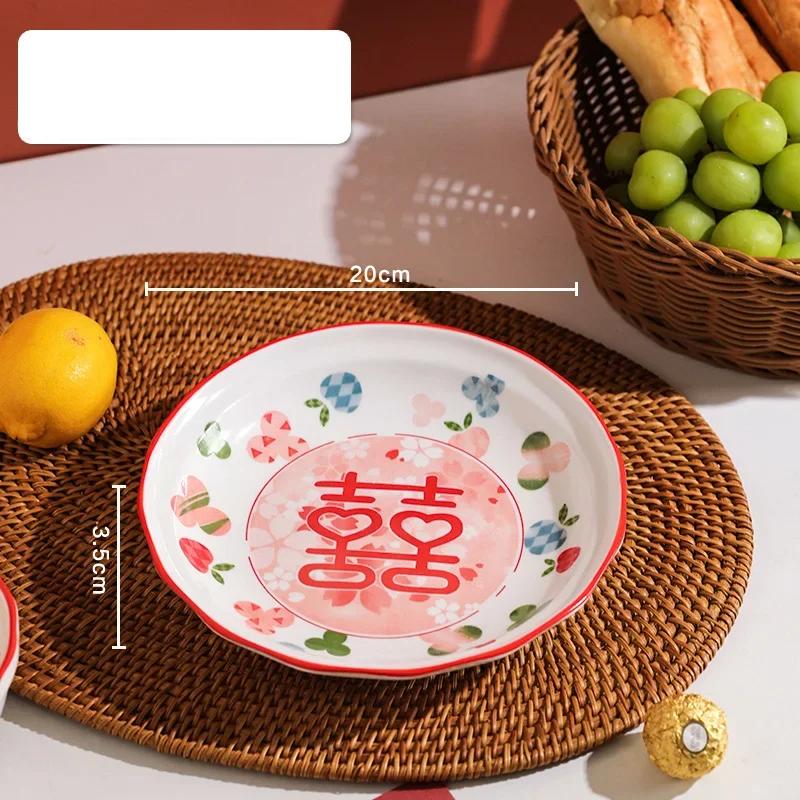 Bröllop i kinesisk stil Keramisk tallrik Hem Utsökta bröllopsmiddagstallrikar Förlovningsfest Läcker desserttallrik Gåvor