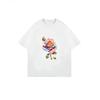 White T-Shirt With Colorful Rose Print For Casual Wear