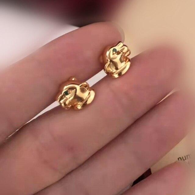 Mini Leopard For Women Stud Earrings Green Eyes Panther Animal Charm Pendant Necklace Men Jewelry Set Gold Color PlatedTrendy Stud