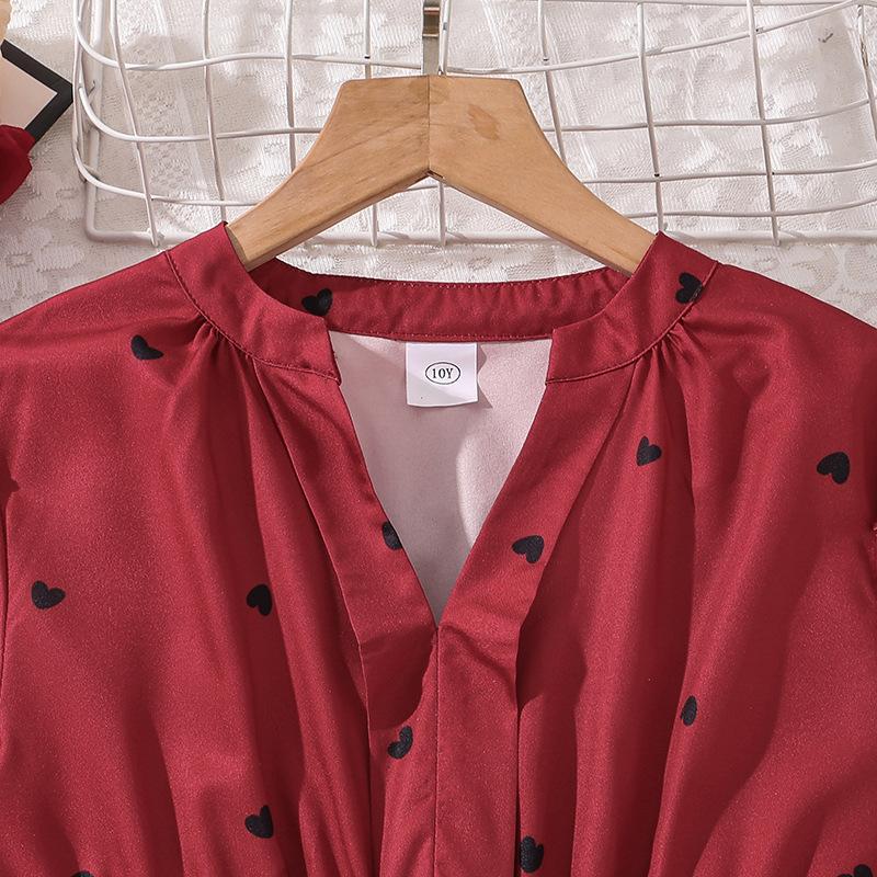 European And American Girls' Summer New Stylish Petal Sleeve Heart-Shaped Dress For Older Children