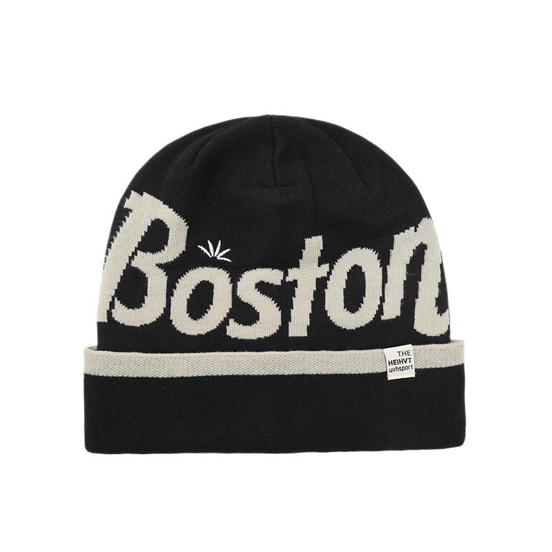 Fashion knitted hats men's and women's autumn and winter warm ear protection letter cold hat outdoor versatile big head circumference wool hat