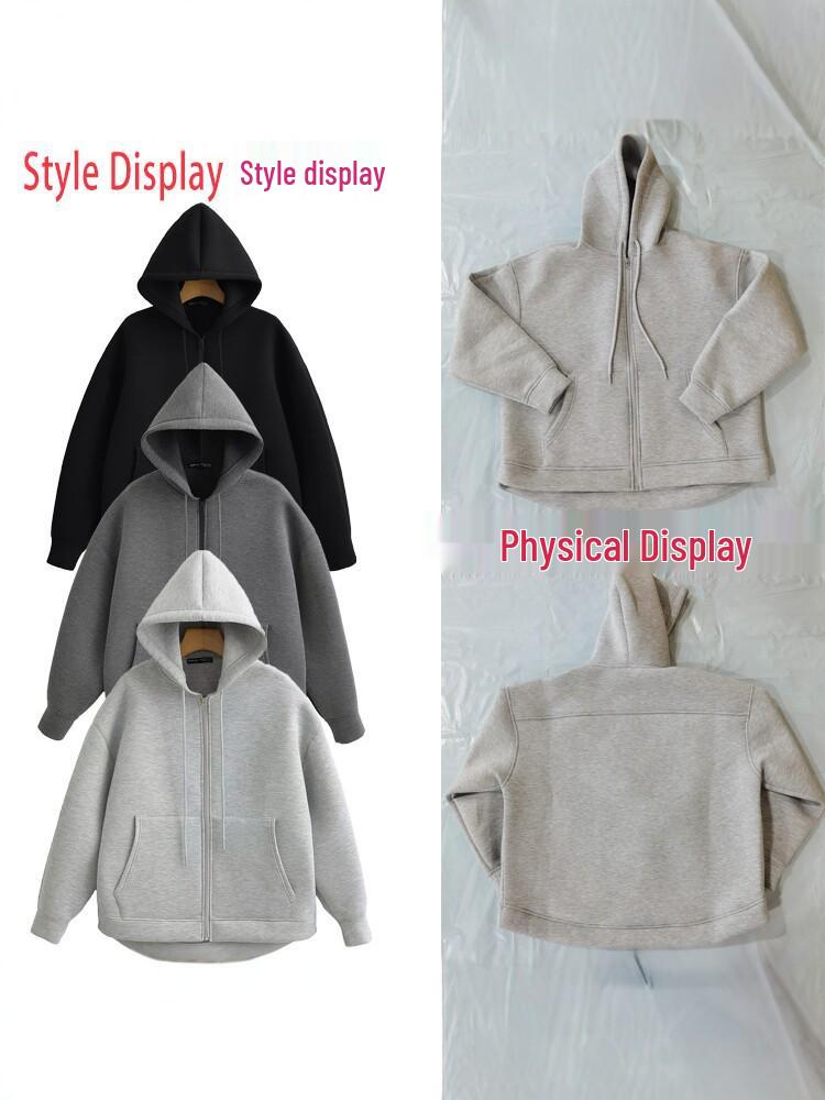 Women's Loose Hooded Zipper Sweatshirt Jacket - Solid Color, Long Sleeve, Casual Fashion for Spring & Autumn