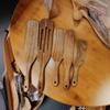 Acacia Wood Kitchen Utensil Set: 5-Piece Long Handle Spatula, Scraper, Whisk, Cooking Spoon, Teak Wood