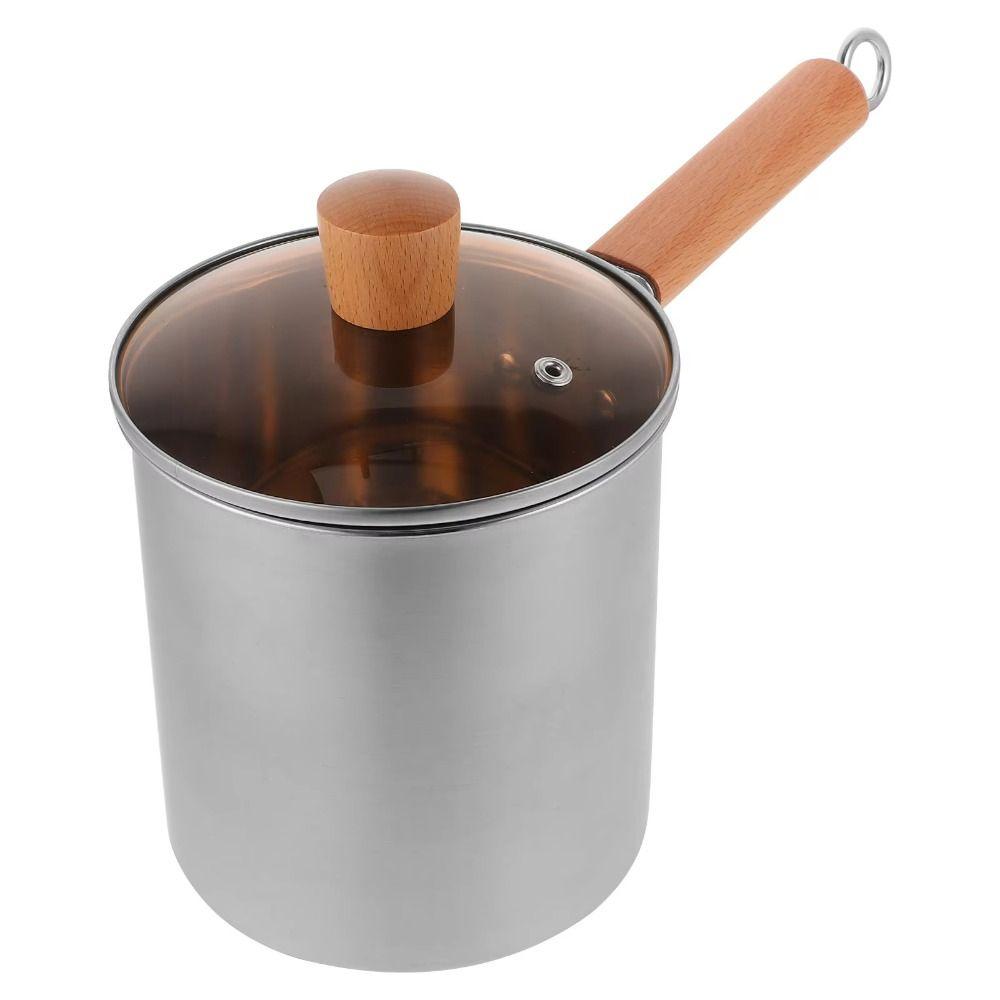 Wood Handle Deep Fryer Pot Strainer Basket Milk Warmer Pot Stainless Steel Frying Pan  French Fries