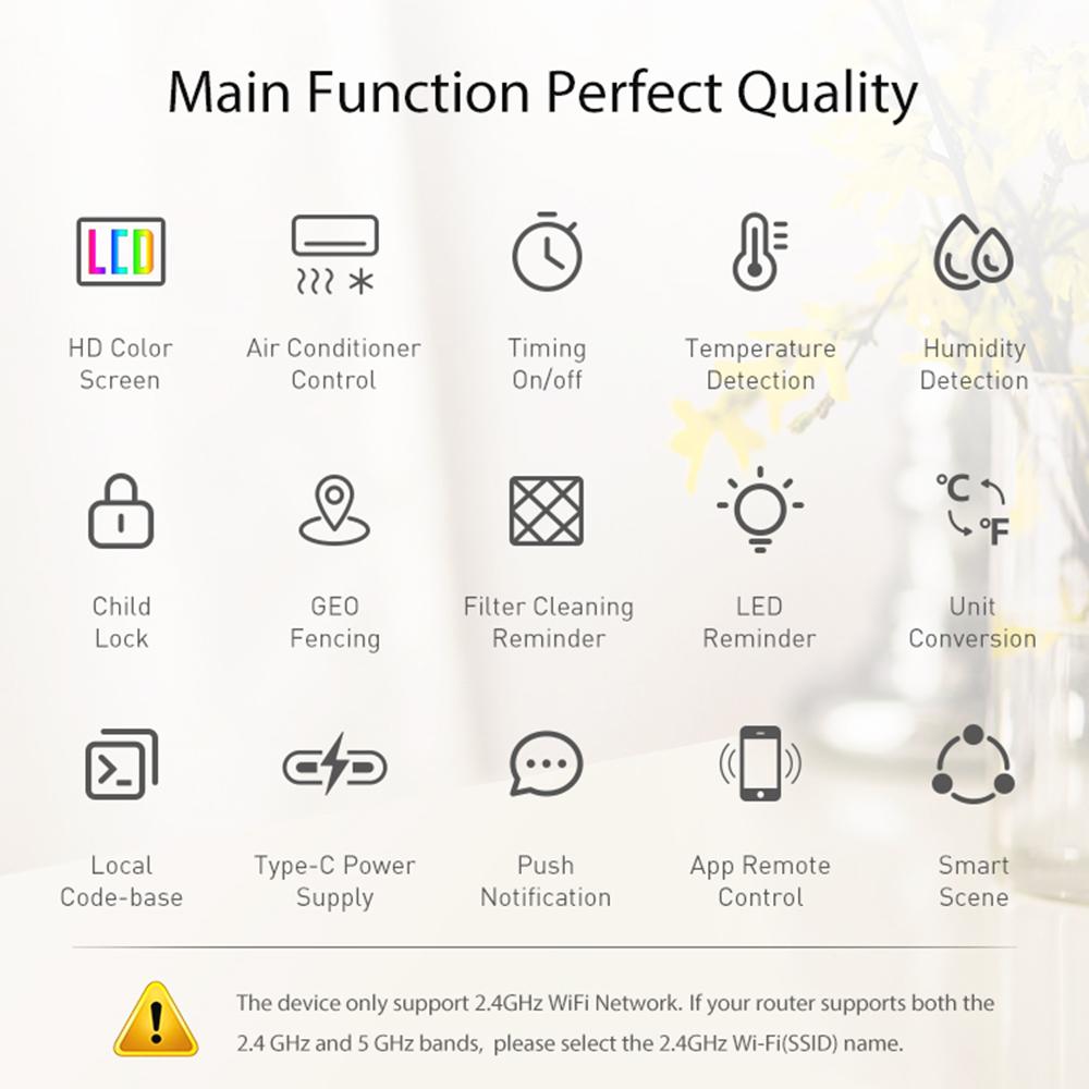 Tuya WiFi Thermostat Air Conditioner IR Temperature Humidity Infrared Controller USB Power LCD Touch Screen Google Home Alexa