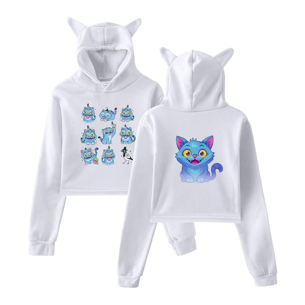 KPop Demon Hunters Huntrix Tiger Crop Tops Cat Ears Sweatshirt Long Sleeve Girls Fashion Hoodie