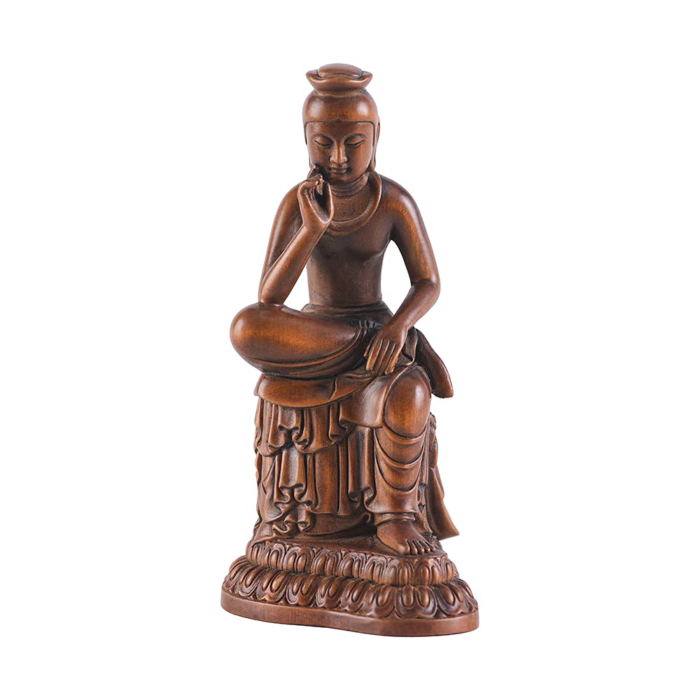 

Hanro Art Carving, Maitreya Bodhisattva Statue in a Half-Knee Position, Wood Carving, Buddhist Altar Ornament, Cypress Wood, Antique Finish (12cm H x