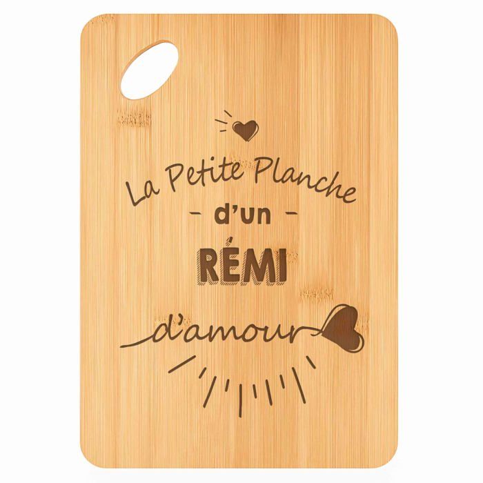 Planche à découper / Plateau apéro - PLANETEE - Rémi d'amour - Bambou 30x20x1 cm - Bords arrondis - Trou 24 mm