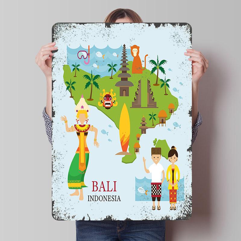 Bali Indonesia Travel Printed Poster Customized Wall Art Retro Vintage Metal Tin Signs for Desk Decor Mancave Decoration Room