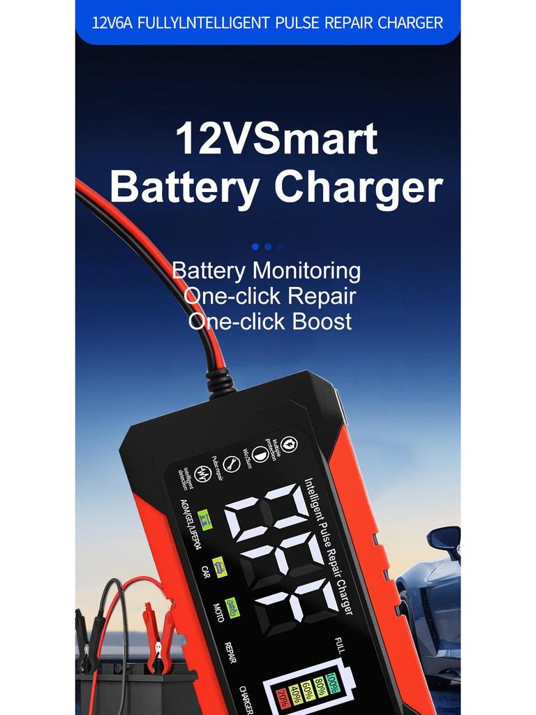 12V 10A Smart Battery Charger for Cars and Motorcycles