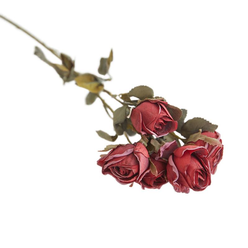 Simulated Flower Burnt Edge 5 Head Rose Withered Rose, Fake Flower Living Room Home Decoration Roasted Edge Rose Artificial Silk Flower Set of 3