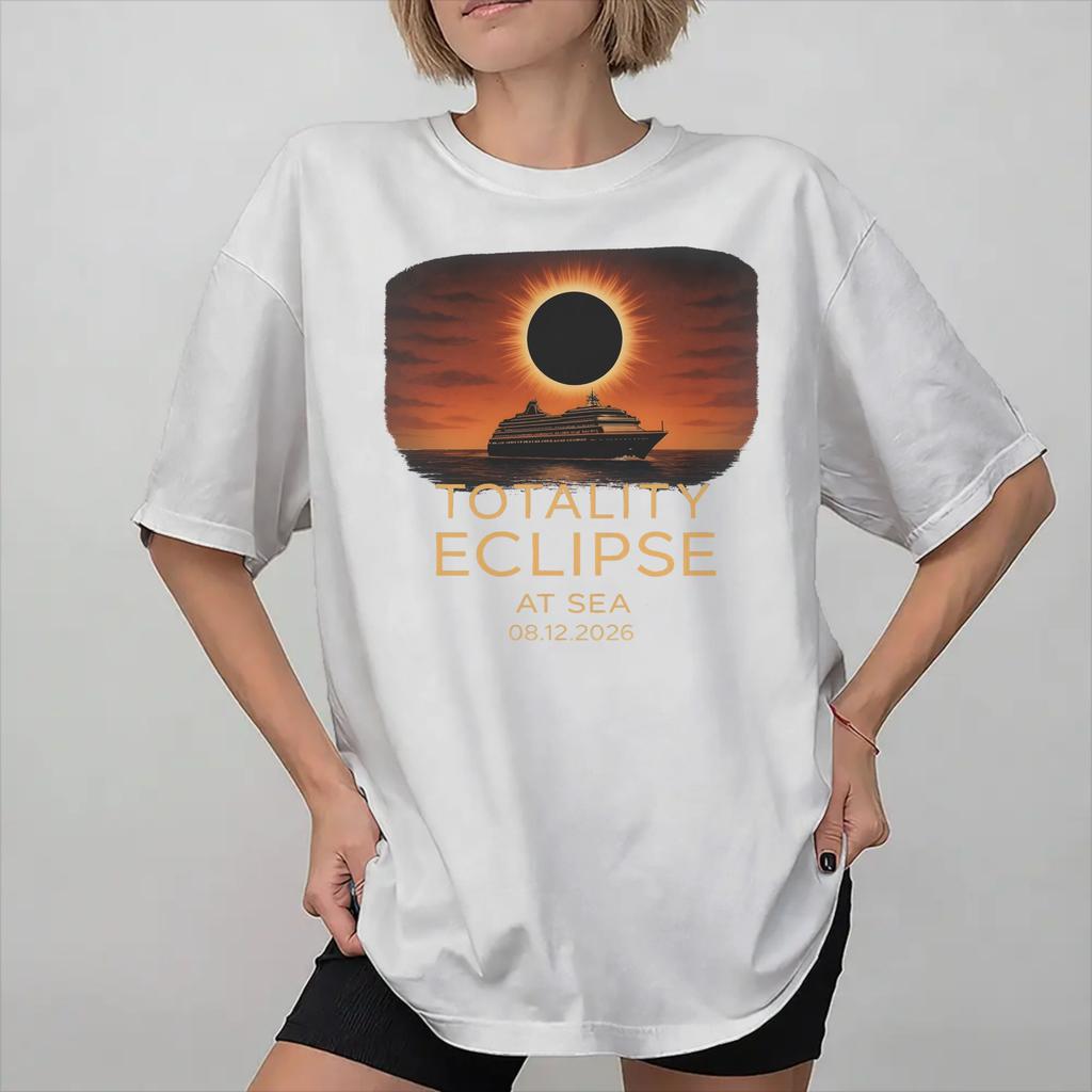 Unisex Wounisex Print Total Solar Eclipse At Sea 2026 Tee T Shirt Pure Cotton Tshirts Clothing