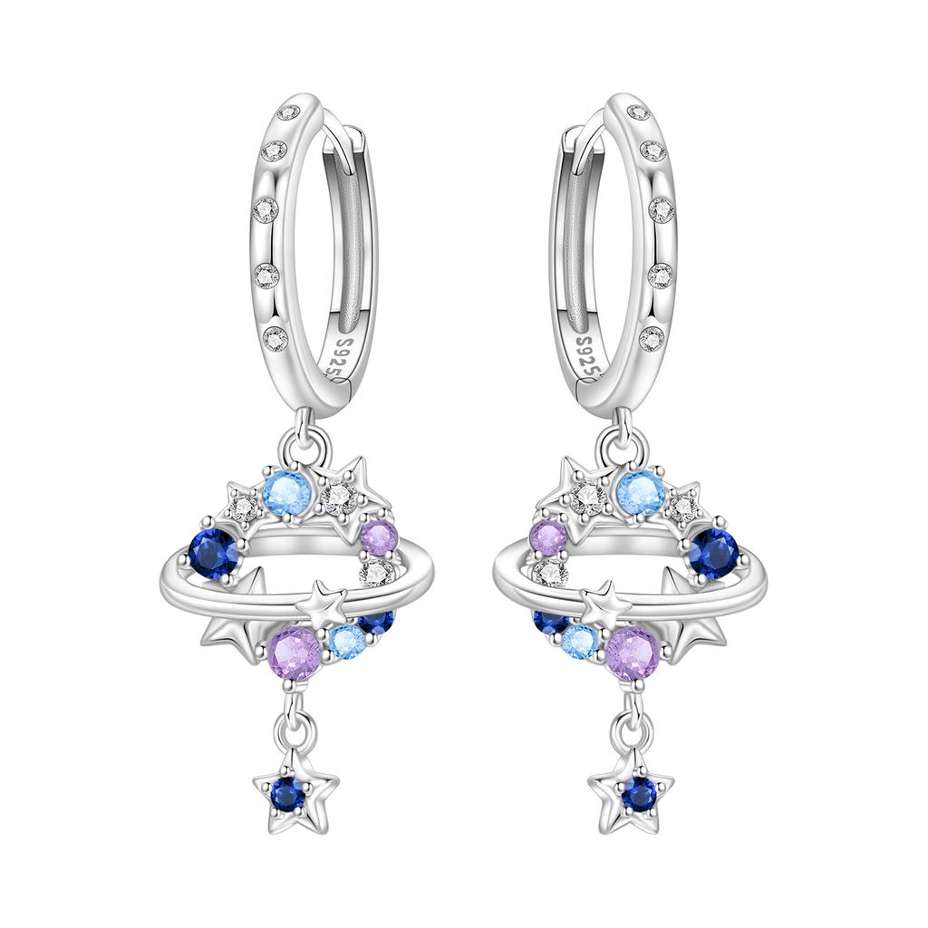 925 Silver Mysterious Star Moon Earrings Jewelry Versatile Hoop Earrings For Women Jewelry Birthday Party Fine Gifts