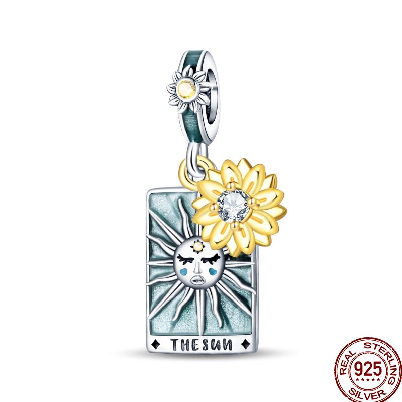 Copper Tarot Star Moon Sun Cross Bible Holy Blessing Amulet Beads Fit 3Mm Pan Original Bracelet Diy Gift