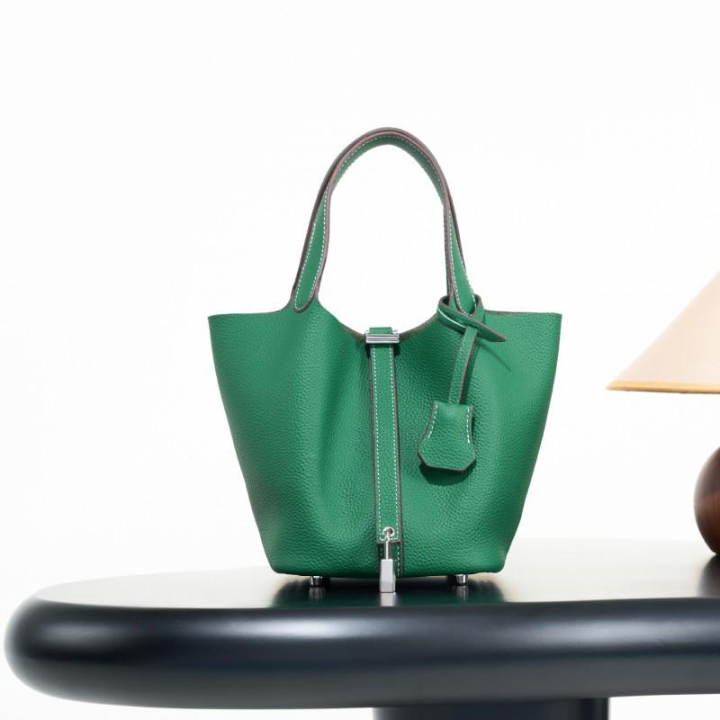 

Factory Classic Top-layer Cowhide Vegetable Basket Bag High-quality Leather Bucket All-match Handbag 18x13x13CM