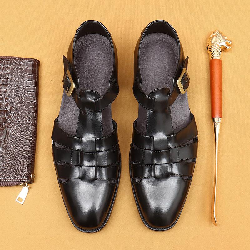 Retro Roman Sandals Men'S First-Layer Cowhide Business Casual Shoes Wear Cool Leather Shoes
