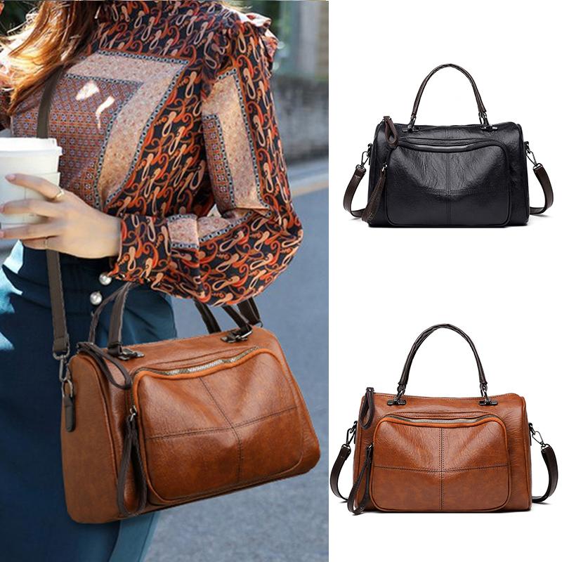 Yogodlns Retro-Umhängetasche für Damen mit großer Kapazität, weiches PU-Leder, lässige Boston-Design-Umhängetasche
