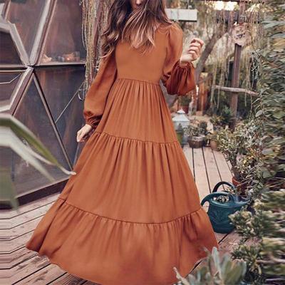 Vestido de otoño para mujer, de manga larga, con escote en V y color liso, estilo callejero, con gran péndulo