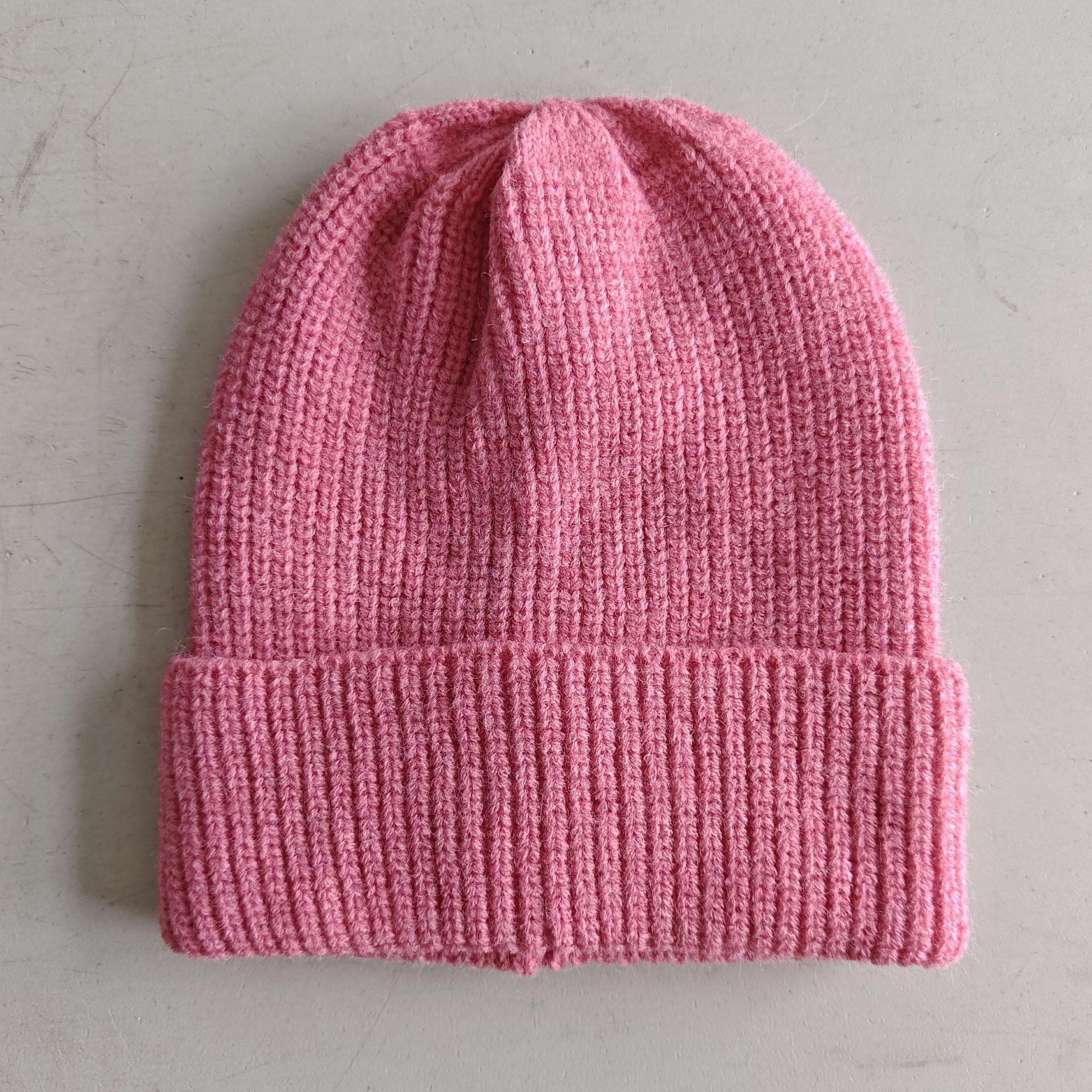 

Однотонная вязаная шапка детская осень и зима новая студенческая универсальная куполообразная шапка-дыня из шерсти, теплая шапка, мужской тренд яркий розовый