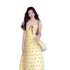 French Floral Dress Women's Summer High-end Sense Niche Waist Temperament Square Collar Dopamine Medium and Long Skirt