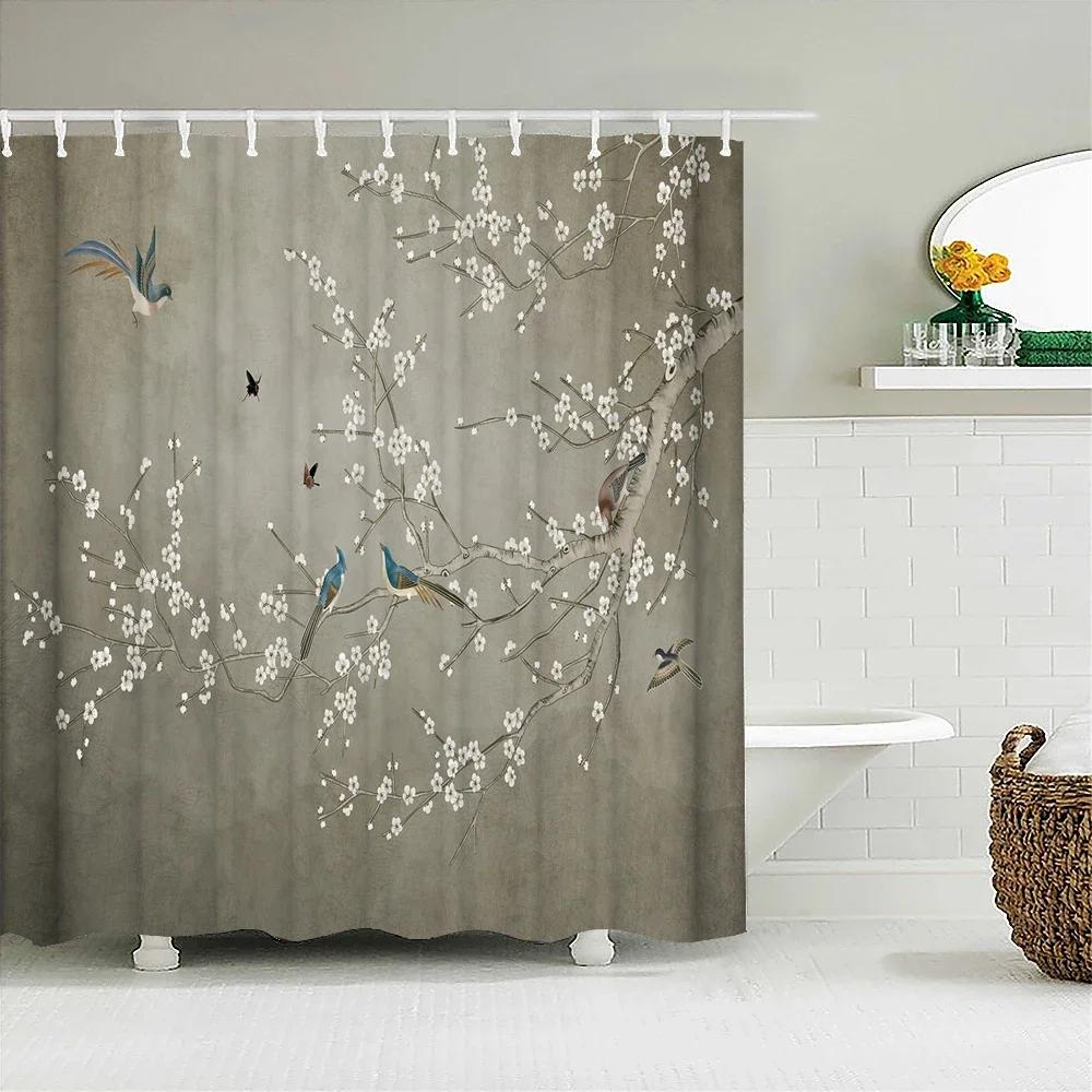 Elegant Chinese Landscape Print Waterproof Shower Curtain - Stylish,Durable &Easy-Care Choice for Multiple Bathroom Décor Themes