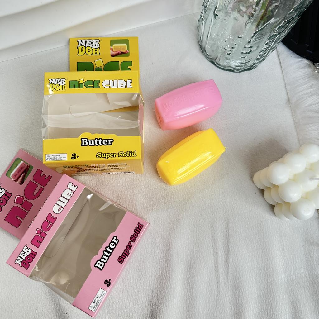 Jucărie de strâns cu unt și umplutură de făină Cub drăguț Nee Doh Jucărie Squishy Fidget Ameliorarea stresului Portabilă Decomprimare Squish Jucărie cadou