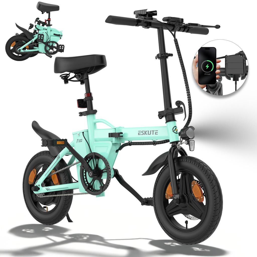 ESKUTE F100 Skládací Pohodlné E-kolo pro Dospělé 250W Motor 36V9Ah Baterie 14 Palcové Tlusté Pneumatiky Elektrické Kolo Městské Venkovní Elektrické Kolo
