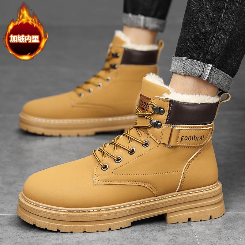 Winter Men's High-top Thick-soled Martin Boots Plus Velvet Warm Cotton Shoes Outdoor Workwear Boots