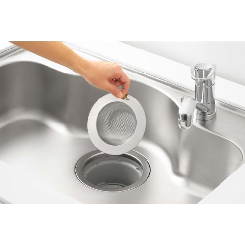 R&M Punching Taro L (17791), Shallow Kitchen Garbage Drain, Polished Stainless Steel, Silver