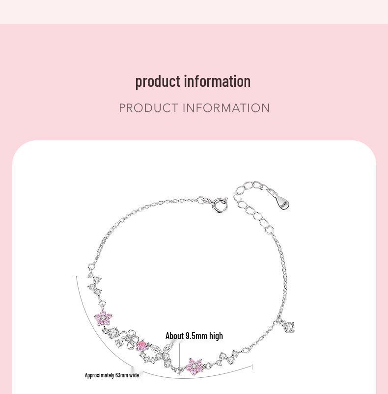 Tichia 925 Sterling Silver Cherry Blossom & Butterfly Bracelet for Women - Versatile, Sweet Floral Design