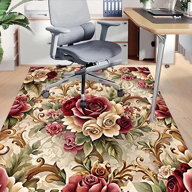 1PC Floral Pattern Roses Non-Slip Floor Carpet Compatible for Office&Living Room&Bedroom&Dining room - Flat-Weave Machine-Washable Rectangular-W234