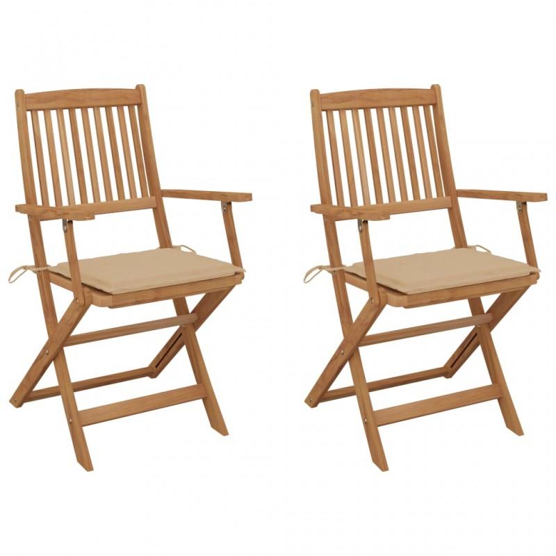 Day and Night - Day and Night Folding Garden Chairs 2 Units and Cushions Solid Acacia Wood